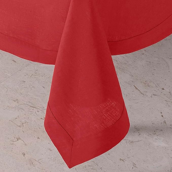 D'Moksha Homes Bright Red Linen Tablecloth 54 x 72 Inch - 100% Pure Linen Tablecloth for Rectangle Tables - Machine Washable Table Cloth for Fall, Thanksgiving, Christmas, Holiday