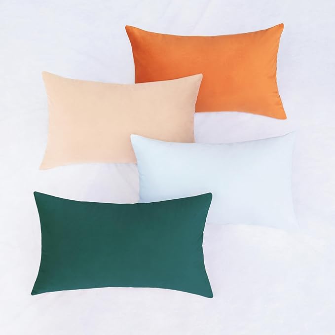 MONDAY MOOSE Decorative Throw Pillow Covers Cushion Cases, Set of 4 Soft Velvet Modern Designs, Mix and Match for Home Decor, Pillow Inserts Not Included (12x20 inch, Orange/Green)