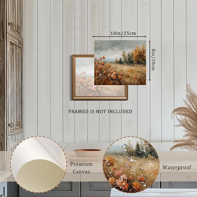 XOCUUI Autumn Landscape Painting Wildflower Fall Canvas Poster Art Print Vintage Rustic Wall Art Retro Farmhouse Wall Decor Aesthetic 12x16inch Unframed