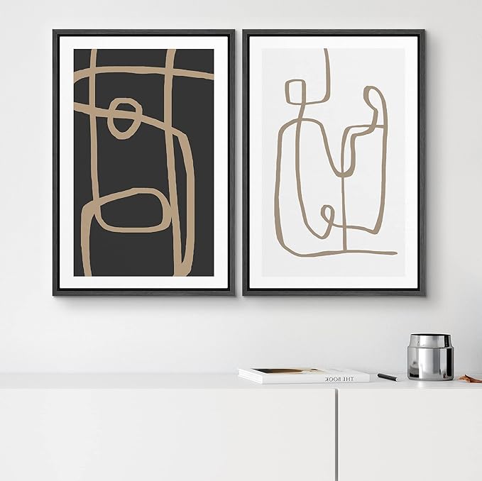 SIGNWIN Framed Canvas Print Wall Art Set Tan White Tropical Geometric Collage Abstract Shapes Cozy Neutral Modern Art Minimal Boho Relax/Calm for Living Room, Bedroom, Office - 16"x24"x2 White