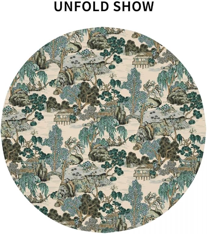 Japanese Tablecloth, Traditioanal Chinese Landscape Oriental Vintage Eastern Water Resisitant Wipeable Table Cover for Dining Kitchen Living Room Home Party Holiday Decor 70 inch Round