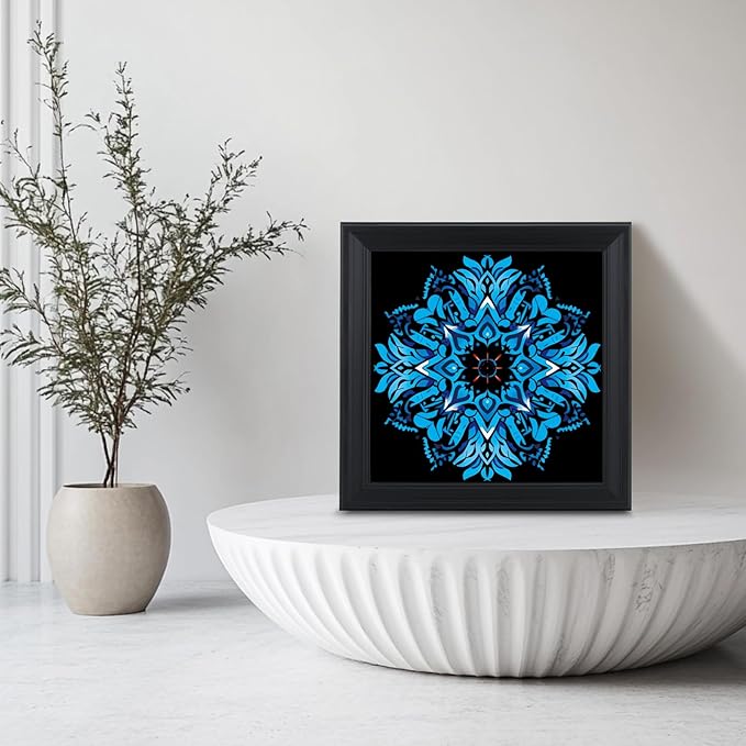 Brivoria Mandala Wall Art Home Decor, Large Framed Blue Azure Mandala Statement Piece, Modern Spiritual Wall Decor for Living Room Entryway Office or Meditation Area, Peaceful Center Display, 20x20