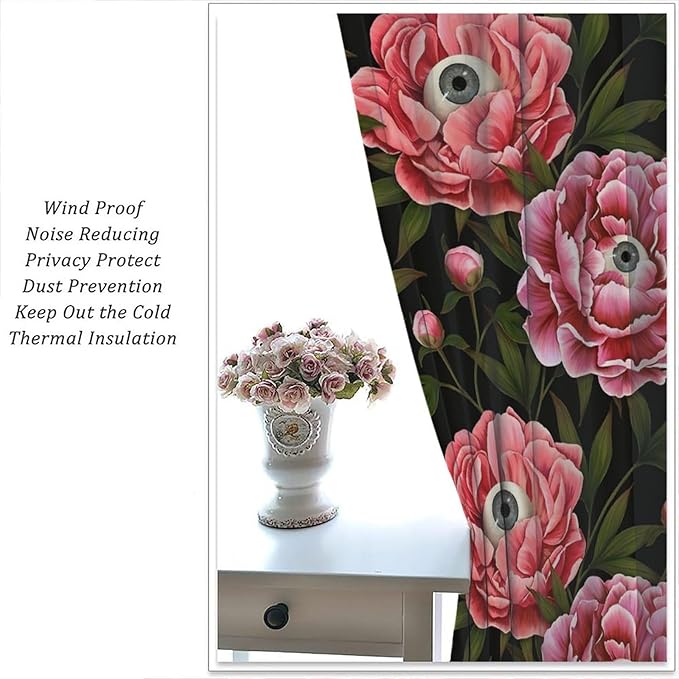 Gothic Halloween Floral Blackout Window Curtains, Abstract Plant Flower Green Leaf Window Drapes, for Home Bedroom Living Room 31.5(W)*72(L) 2 Panels