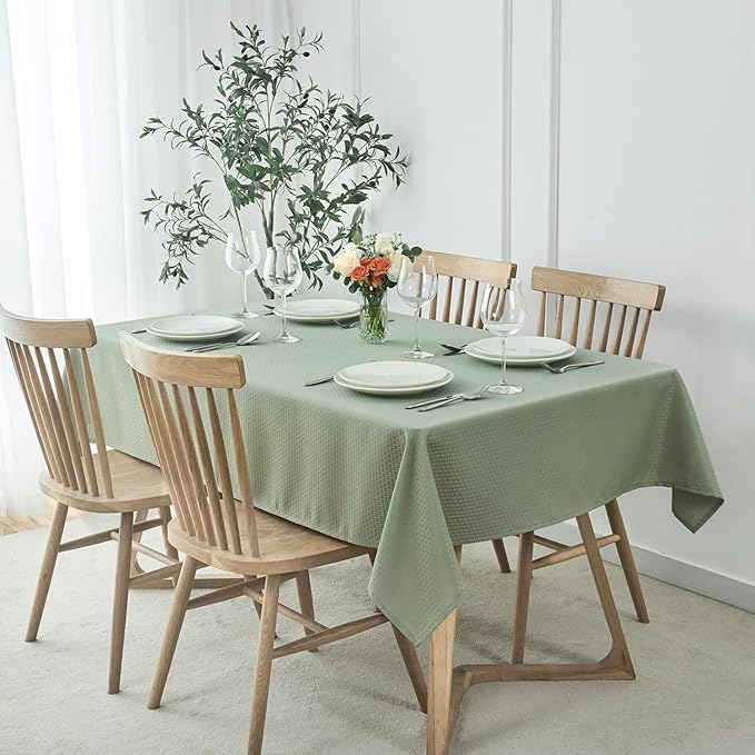maxmill Rectangle Tablecloth Weaved Texture Design Water Resistant Wrinkle Free Spill-Proof, Soft Table Cloth for Dining Room Decoration, Banquet Parties Holiday Dinner, 52 x 84 Inch Sage Green
