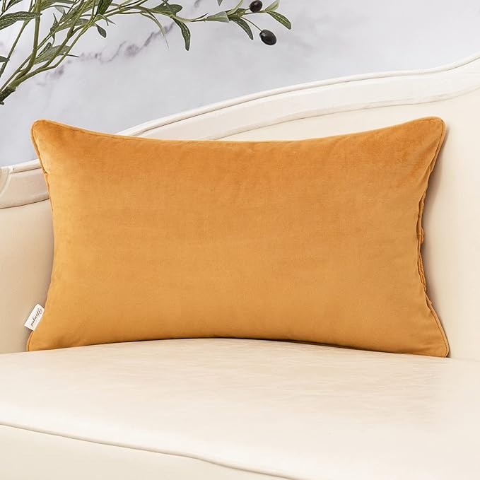 Yangest Orange Yellow Throw Pillow Cover Velvet Cushion Cover Branches Rectangular Pillowcase for Sofa Couch Bedroom Living Room, 12x20 Inch