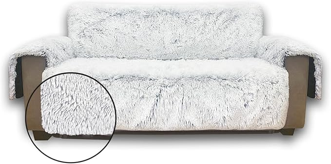 Plush and Fuzzy Shaggy Couch Cover, Dog Pad Faux Fur Sofa Cover, Water Resistant Slipcover, Non-Slip Furniture Protector for Kids,Dogs,Cats.(Magic Gray, X-Large Sofa)
