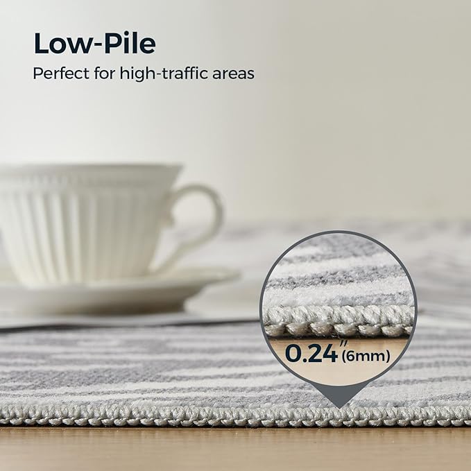 WITSHOCK 12x15 Washable Rug for Living Room,Modern Floral Distress Print Pattern Area Rugs,Stain Resistant with Non Slip Backing Carpet for Dining Room,Bedroom & Home Decor,Grey White