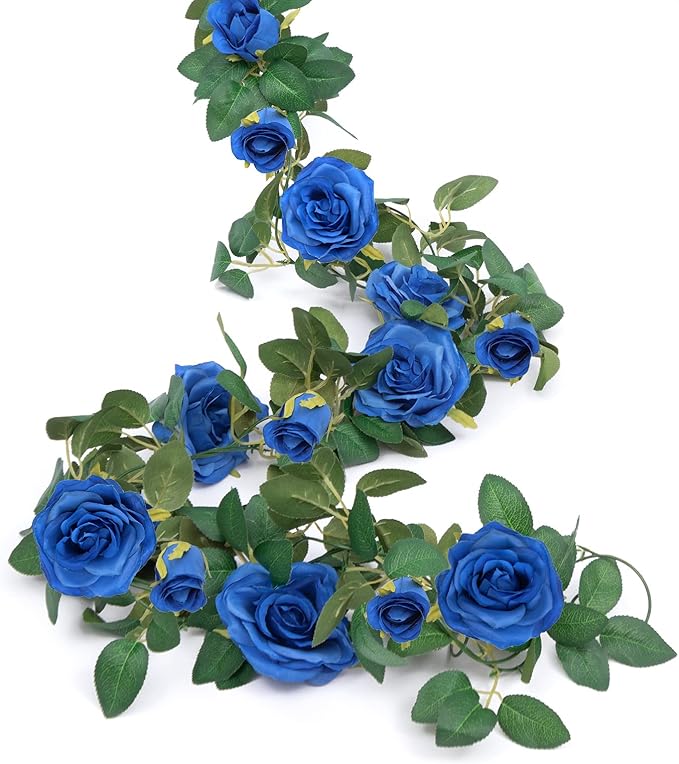 U'Artlines 5 Pack Artificial Royal Blue Rose Vines Floral Garlands Total 32.5 Ft Fake Vine Silk Flower Garland for Indoor Outdoor Home Wedding Arch Garden Wall Decoration