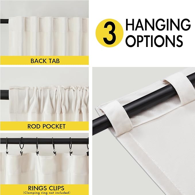 Velvet Curtains for Living Room Cream Ivory Black 102 inches Long,2 Panels Blackout Curtains Modern Color Block Back Tab Rod Pocket Soundproof Drapes for Bedroom Window Decor