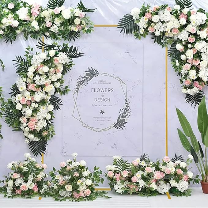 Gold Wedding Arch Backdrop Stand, 6.6FT*3.3FT Square Balloon and Flower Metal Frame for Ceremony, Anniversary, Party, Baby Shower Photo Booth Decoration.
