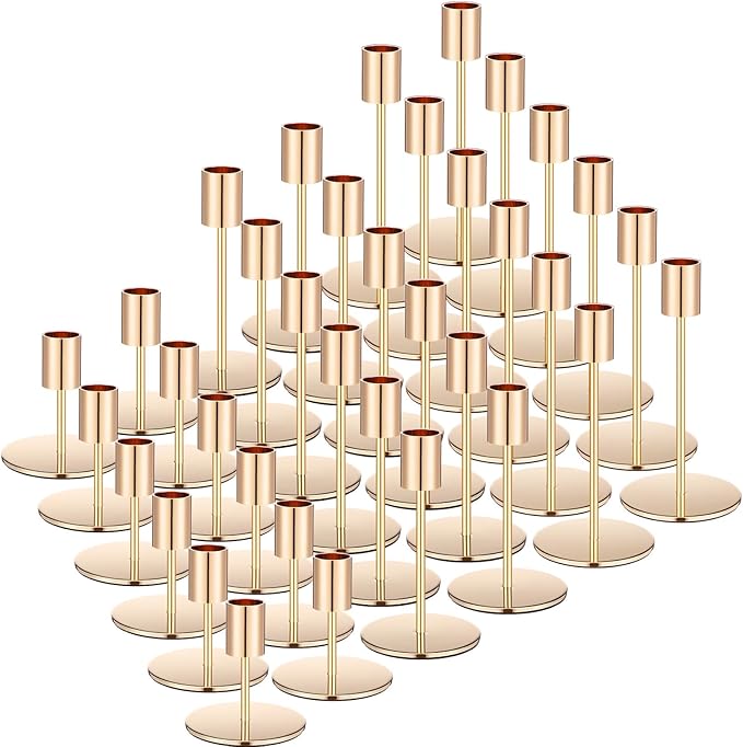 Sieral Candle Holders Bulk Taper Candlesticks Holders Set Modern Decorative Metal Candelabras for Wedding Anniversary Home Dinning Table Centerpiece Xmas Party Decor(Gold,36 Pcs)