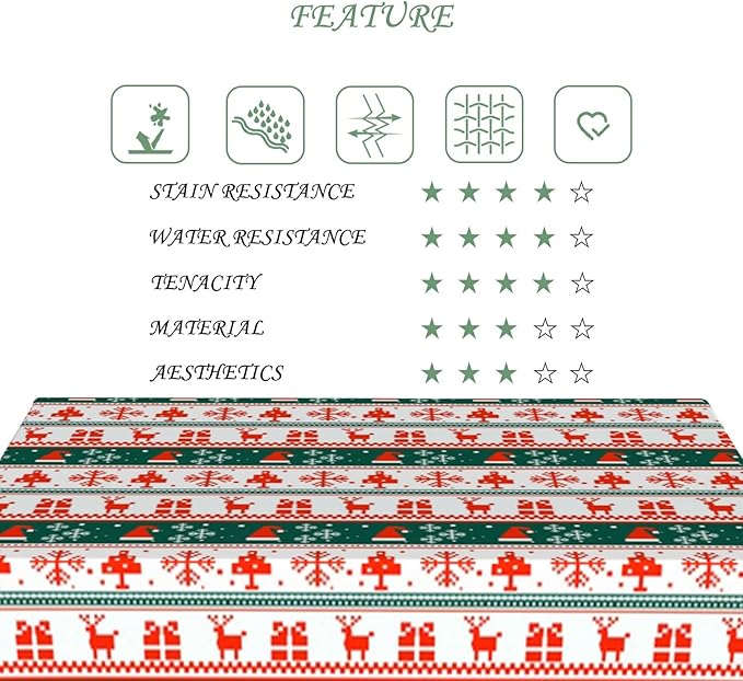 54x78 Inch Xmas Rectangle Tablecloth Reindeer Snowflakes Christmas Element Stripe Table Cloth Washable Durable Table Cover for Kitchen Dining Banquet Ugly Christmas Sweater Party Decor