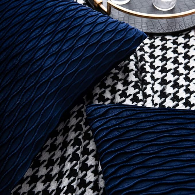 Navy Striped Couch Pillow Cases: 2 Pack 22x22 Inch Original Velvet Square Throw Pillow Covers for Farmhouse Home Decor