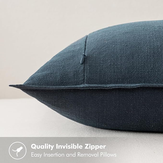 MIULEE Decorative Linen Lumbar Pillow Covers 12x20 Inch Navy Blue Boho Farmhouse Neutral Couch Throw Pillows for Bed Pack of 2 Accent Coastal Modern Pillowcase Summer Sofa Livingroom Home Decor