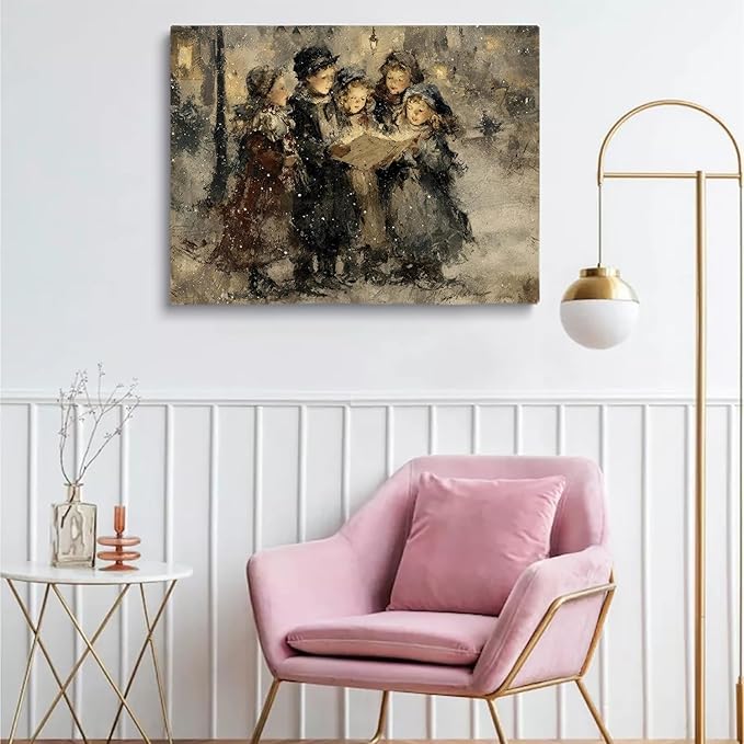Victorian Christmas Carolers Poster,Moody Winter Print,Rustic Xmas Cottage Decor,Christmas Print