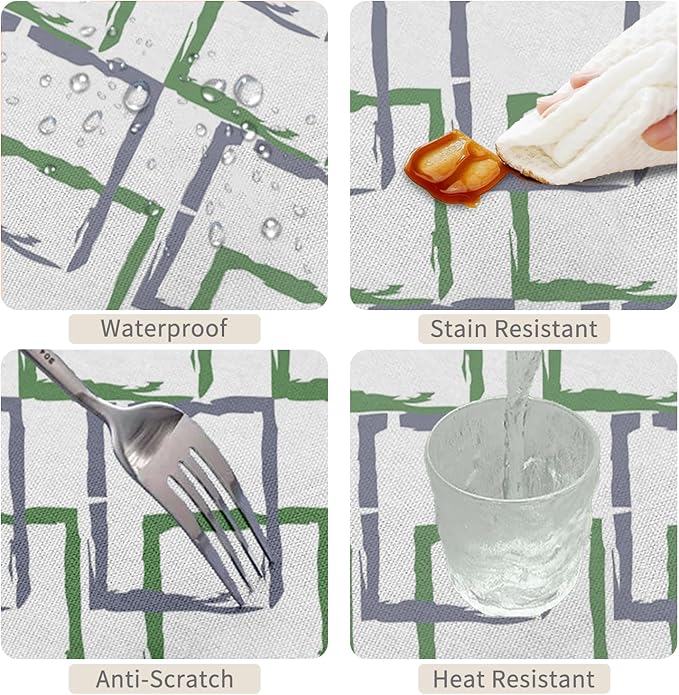52x70inches Mid Century Rectangle Table Cloth Green and Grey Geometric Modern Tablecloth Oilproof Spillproof Washable Fabric Table Cover for Kitchen Dining Room Indoor Outdoor Party Decor