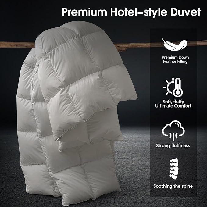 CYMULA Feather Down Comforter Full Size - All Season Grey Down Duvet Insert, Fluffy Breathable Bedding Camping Warm Quilt,Ultra Soft Quiet and Lightweight with 8 Tabs (82" x 86")