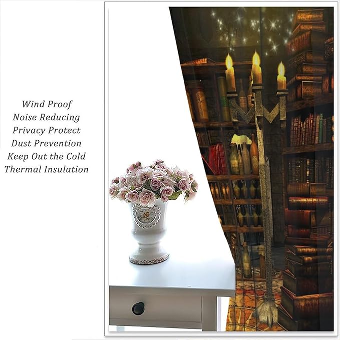 Gothic Mid Century Skeleton Blackout Curtains, Vintage Style Medieval Library Rod Pocket Window Drapes, for Living Room Bedroom 21(W)*45(L) 2 Panels