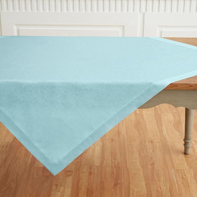 Solino Home Aqua Blue Linen Tablecloth 52 x 52 Inch - 100% Pure Linen Square Table Throw - Fete, Machine Washable Fabric Table Cloth for Fall, Autumn, Thanksgiving