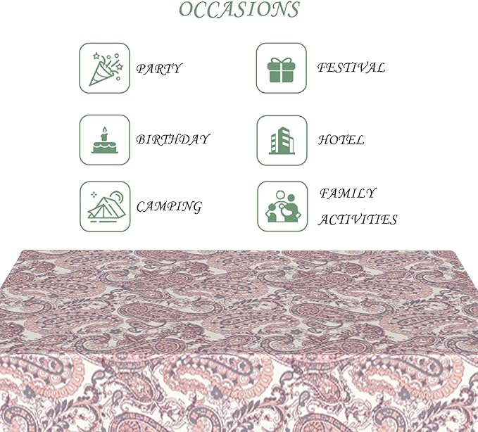 70x120 Inch Paisley Floral Rectangular Tablecloth Pink Floral Farmhouse Table Cloth Bohemian Washable Durable Table Cover for Dining Banquet Home Garden Decor