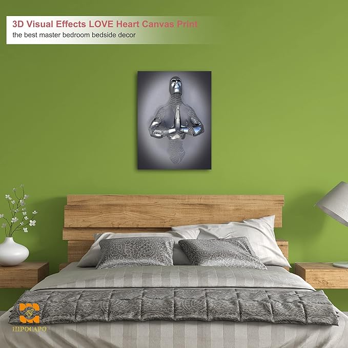 3D Wall Art Decor Artwork - 3D Metal Effect Wall Art Merged Hands for Modern Wall Art, Large Wall Art for Bedroom Dercorations Framed 18”x24”x1Pcs