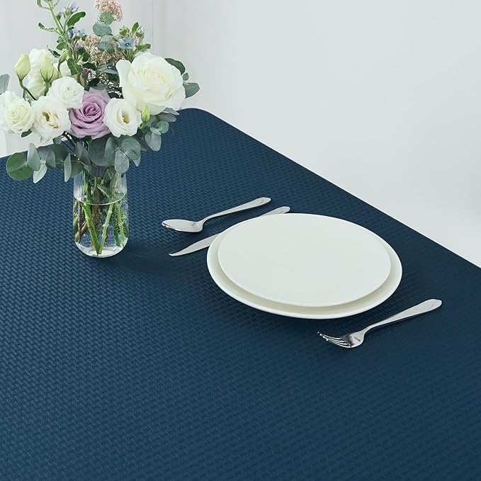 maxmill Rectangle Tablecloth Weaved Pattern Waterproof Spillproof Wrinkle Free Table Cloth, Kitchen Dining Tabletop Decoration, Fabric Table Cover for Holiday Parties, 52 x 108 Inch, Navy Blue