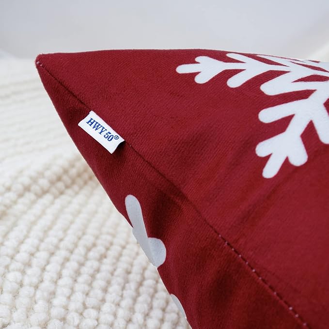 HWY 50 Red Decorative Throw Pillow Covers 16x16 Inch for Couch Sofa Living Room Bed, Soft Square Throw Pillows Cases Set Cushion Cover with Christmas Snowflakes Print Pack of 2