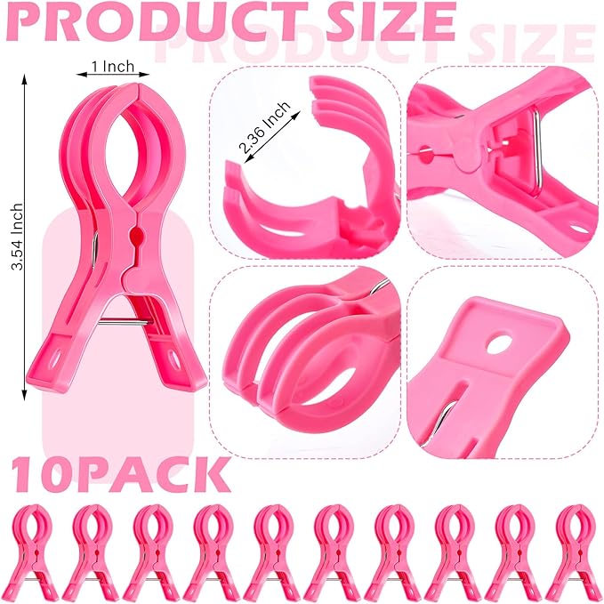 LemonRoad 10 Pack Large Balloon Arch Clips Plastic Transparent Backdrop Spring Clamps 3.5 Inch Heavy Duty Clip for Balloon Arch Kit Birthday Decoration Crafts Woodworking Photography Studios (Pink)