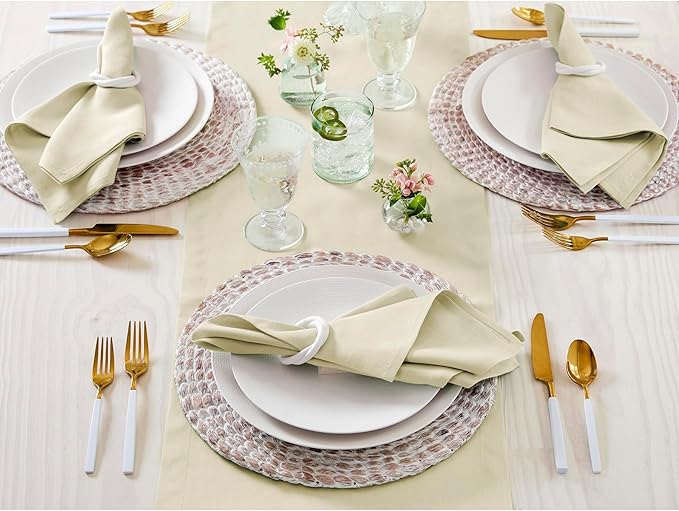 Solino Home Linen Napkins Set of 4-100% Pure Linen Birch Dinner Napkins Cloth 20 x 20 Inch - Fete, Handcrafted and Machine Washable