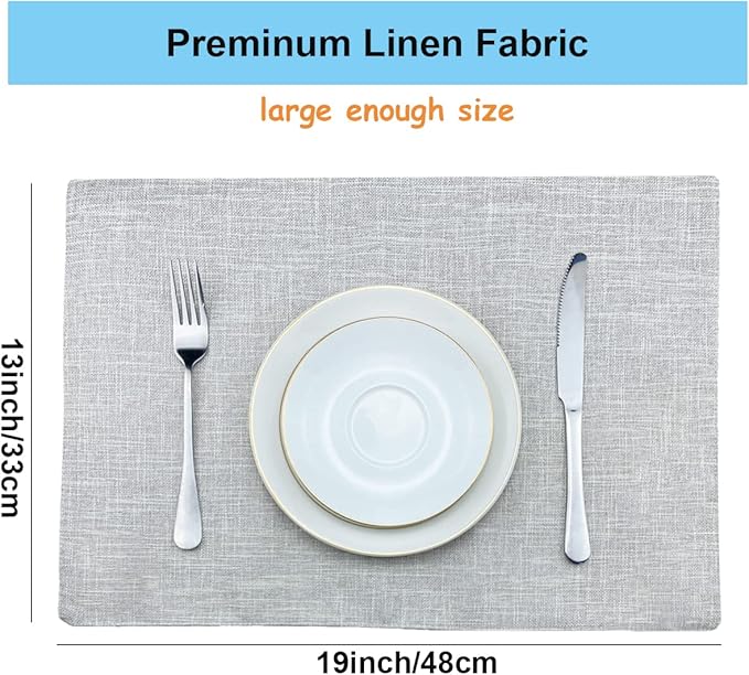 Weabetfu Cloth Placemats Set of 4 Heat Resistant Dining Table Placemmats Cotton Linen Machine Washable Kitchen Table Mats Wrinkle Free Thick Fabric Place Mats,Easy to Clean,13" x 19" Beige