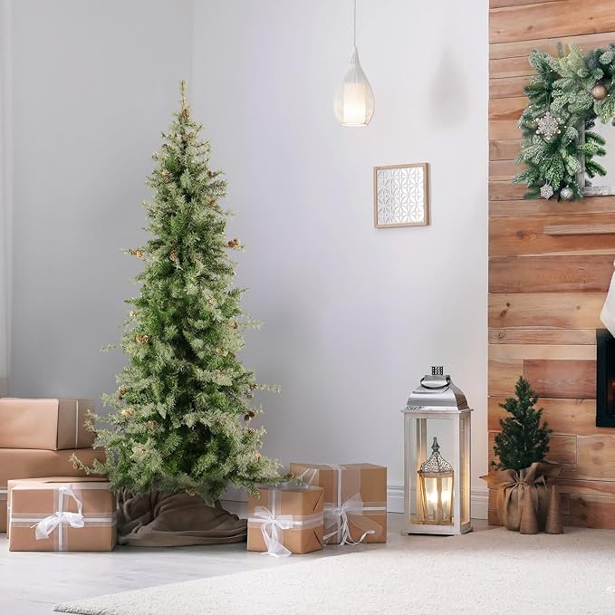 Fraser Hill Farm 6.5-Ft. Buffalo Fir Flocked Artificial Christmas Tree with Dual Multicolor & Warm White LED Lights and Stand, Prelit Foldable Fake Tree with Realistic Snowy Foliage for Home Decor