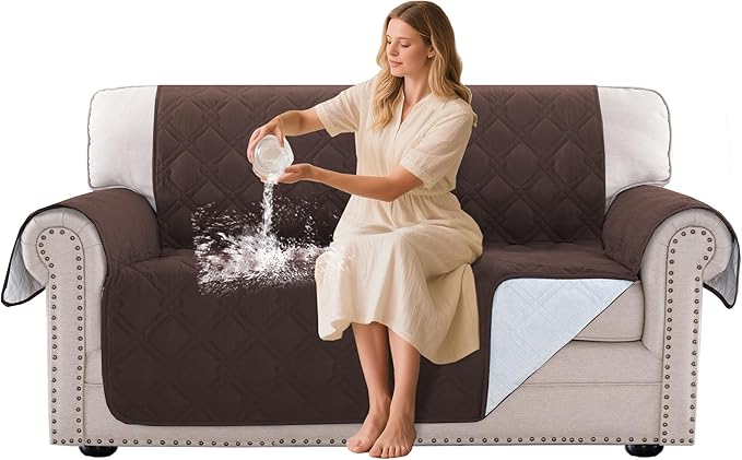 Turquoize 100% Waterproof Couch Cover Sofa Covers for 2 Cushion Couch Loveseat Covers Triple Non-Slip Washable Furniture Protector Cover for Pets, Kids, Dog (Loveseat 54", Chocolate)