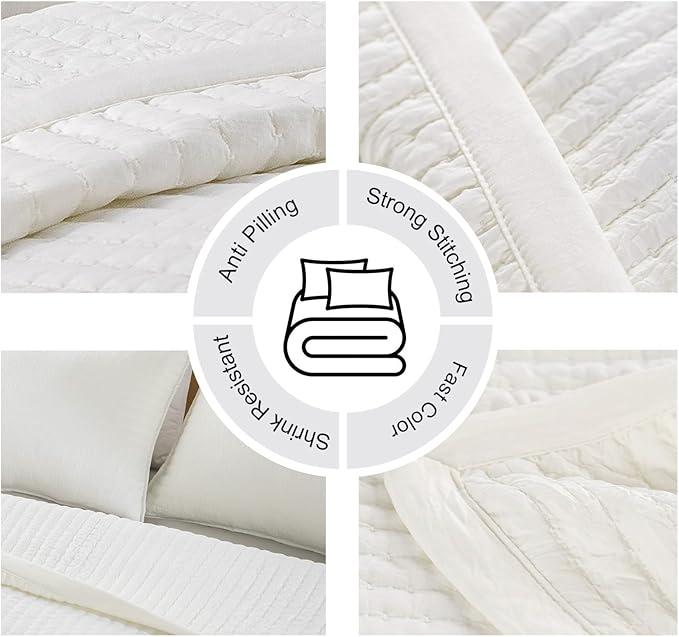 Oversized Queen Quilt Set–102"x106" Soft Washed 3-Layer Lightweight Bedspread with Multi-Lock Quilting,Minimalist Nordic Bedding,All-Season Quilt Set for Spring & Summer,(1 Quilt + 2 Shams)Cream White