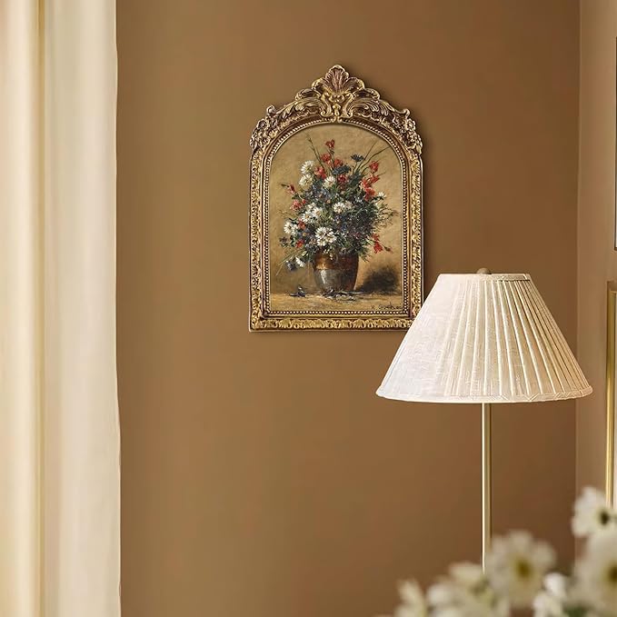 FOLKOR Framed Wall Art for Kitchen Dining Room Bedroom, Wildflower Still Life Oil Paintings Canvas Print with Gold Picture Frame, Vintage Floral Wall Decor for Cottage Rustic Retro Home Office, 5x7