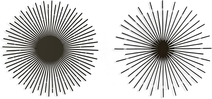 NEODECO Sun Rays-Double Metal Wall Art, Geometric Sun Decor, Metallic colors, Large 3D wall sculpture, model BC, Set of 2 (Black, Small)