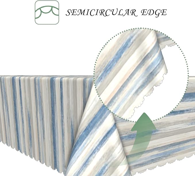 54x78 Inch Ikat Striped Rectangle Tablecloth Coastal Modern Blue Beige Watercolor Vertical Line Table Cloth Waterproof Reusable Table Cover for Hone Dining Kitchen Office Patio Party