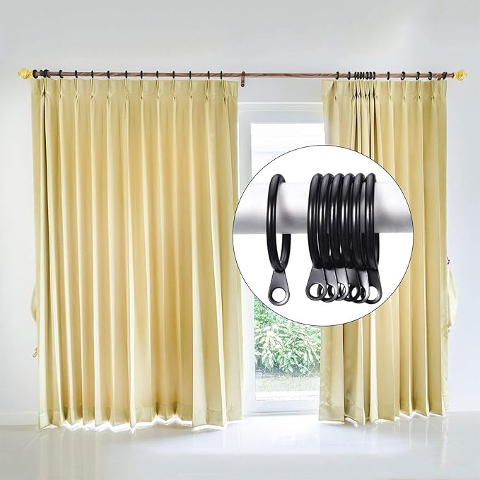 Shappy 40 Pack Metal Drapery Curtain Rod Rings with Eyelets Internal Diameter 0.98in Fits up to 0.7in Rod Hanging Drape Sliding Eyelet Black Rings for Window Door Shower Bathroom