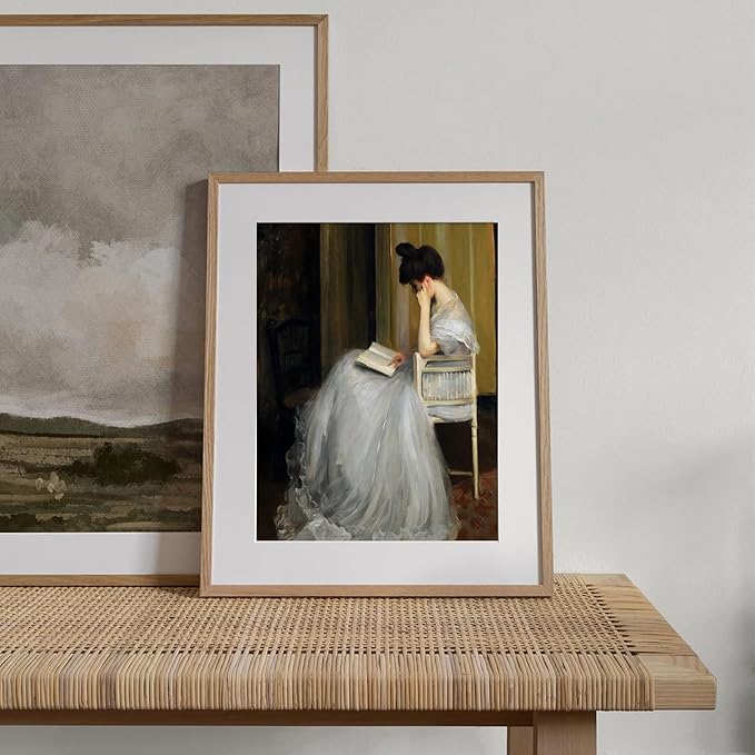 XOCUUI Vintage French Victorian Portrait Decor Famous Artwork Woman Reading Portrait Oil Painting Dark Academia Aesthetic Print 19th Century Antique Poster Retro Gallery Bedroom Decor 8x10 - Unframed