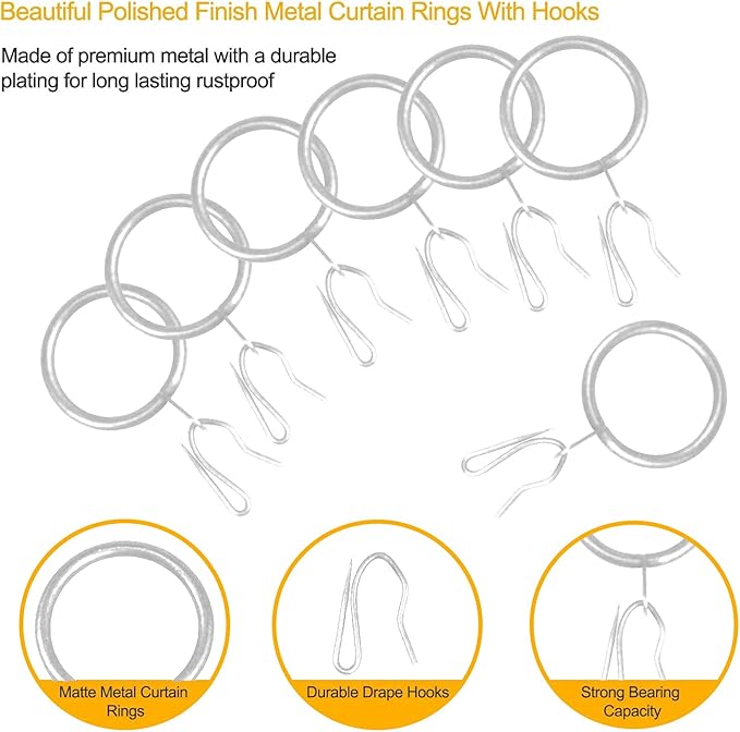 40 Pcs Metal Curtain Rings & Drapery Hooks, 30 mm Internal Diameter (Matt Silver)