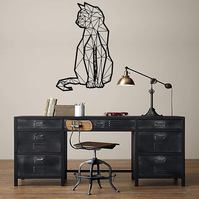 DEKADRON Geometric Cat Metal Wall Art Metal Cat Decor Wall Silhouette Metal Wall Decor Home Decoration Living Room Decor (15" W x 24" H / 38x61 cm)