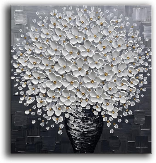 YaSheng Art- 3D Thick Texture Black and White Canvas Wall Art Hand-Painted Minimalism Abstract Artwork Oil Painting Home Decorations Modern bedroom Wall Art Ready to Hang 24x24inch