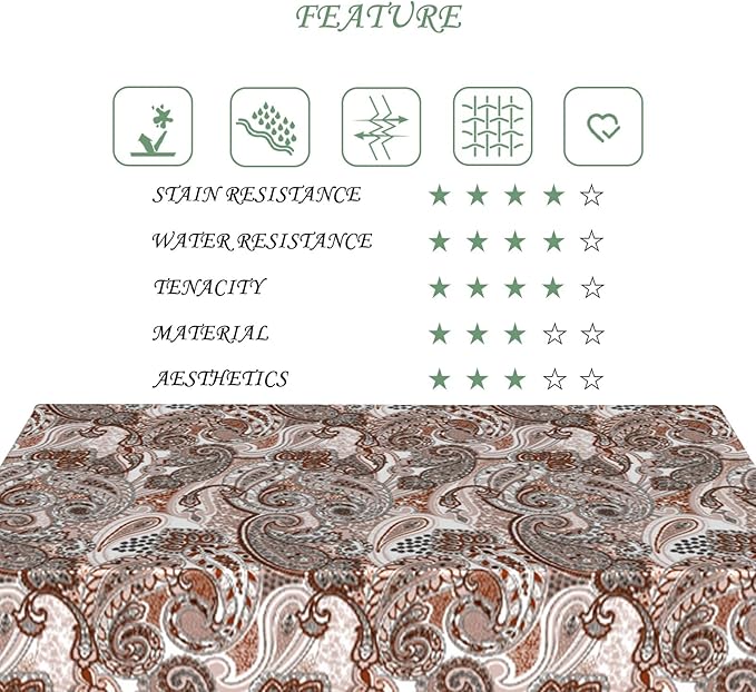 60x120 Inch Paisley Rectangle Tablecloth Bohemian Retro Brown Beige Geometric Patterned Table Cloth Bohemian Washable Durable Table Cover for Dining Banquet Garden Patio Holiday Gathering