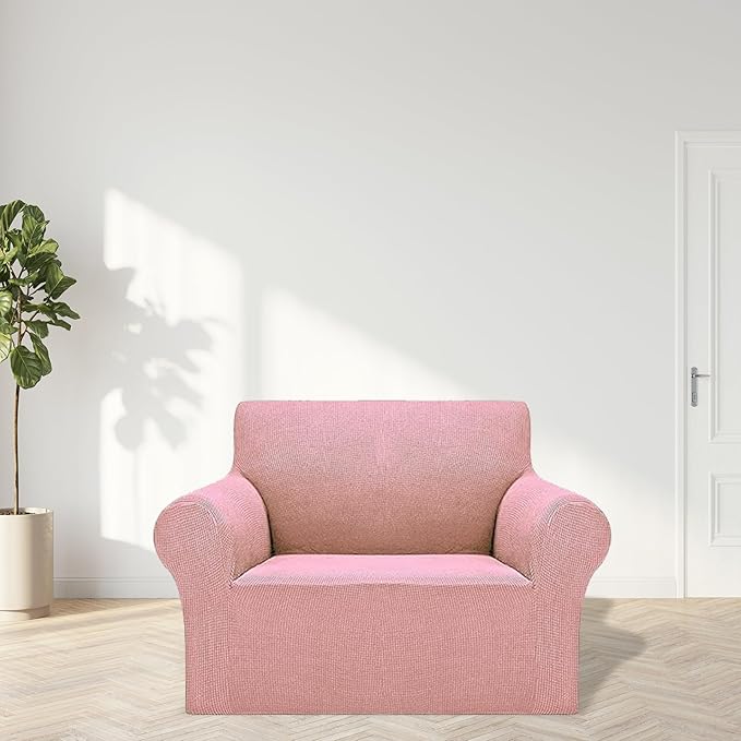 Cupuamon 2025 New Stretch Chair Sofa Slipcovers Couch Cover for 1 Seater Furniture Protector Sofa Covers with Elastic Bottom Jacquard Fabric Small Checks for Pets, Kids - Dusty Pink