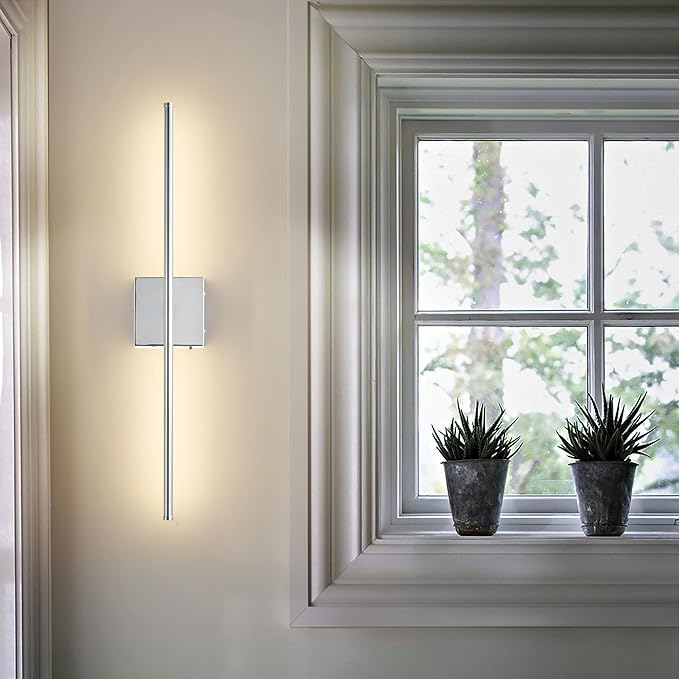 Battery Operated Wall Sconces with Remote Control, Dimmable Wall Sconces Set of Two, 350°Rotate, 3000K LED Chrome Wireless Wall Light for Living Room, Hallway, Bedroom, 28.3 Inch (2 Pack)