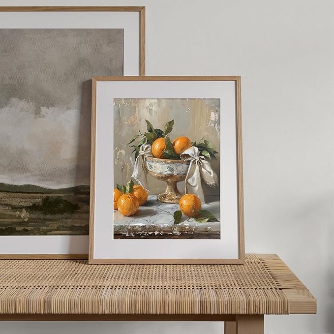 XOCUUI Farmhouse Still Life Picture Living Room - Rustic Vintage Decor for Bedroom - Tangerine Orange Fruit Moody Muted Oil Painting Art Deco Wall Art for Kitchen - 8x10inch Unframed