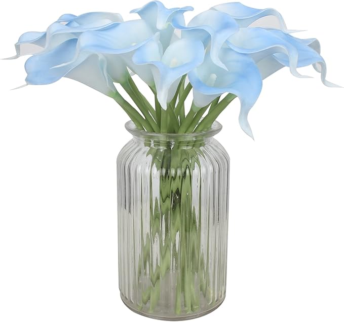 Duovlo 20pcs Calla Lily Bridal Wedding Bouquet Lataex Real Touch Artificial Flower Home Party Decor (Light Blue)