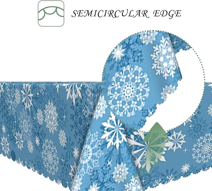 60x102 Inch Christmas Theme Rectangle Tablecloth Winter Snowflakes Blue White Table Cloth Washable Durable Table Cover for Kitchen Dining Home Banquet Xmas Party Decor