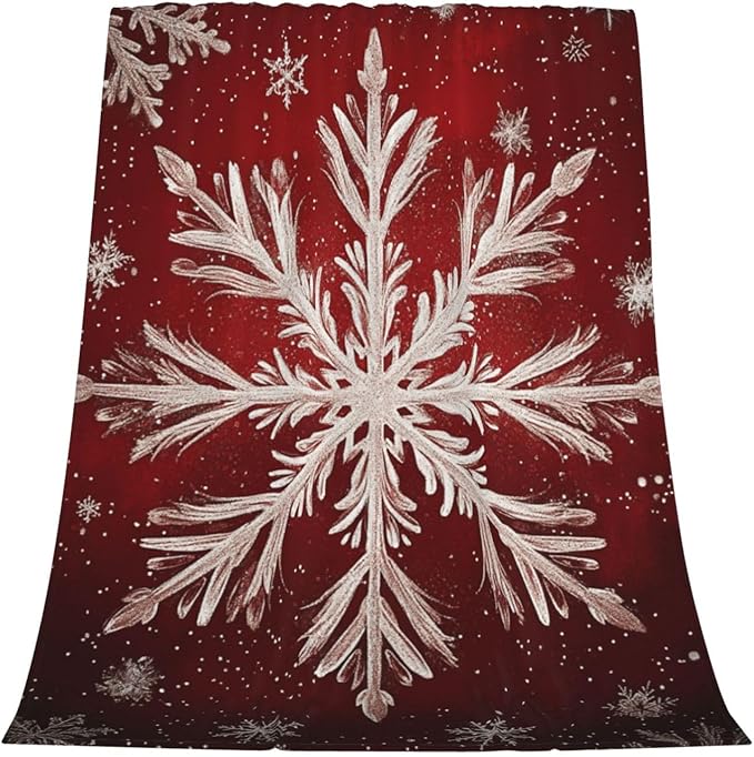 Cafemira Elegant Snowflakes,Flannel Blanket,Adult Throw Blankets,Double-Sided Fleece,Sofa Knee Throws,All Seasons Quilt,for Bed,Couch,Travel,Camping,Office nap, 80x60 Inch