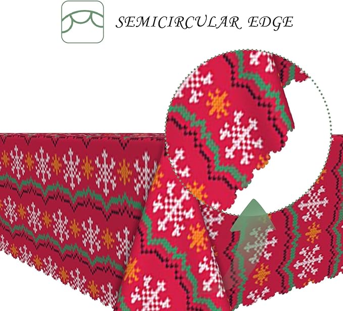 70x120 Inch Christmas Rectangle Tablecloth Pixels Snowflake Red Stripe Table Cloth Washable Durable Table Cover for Kitchen Dining Ugly Christmas Sweater Party Decor