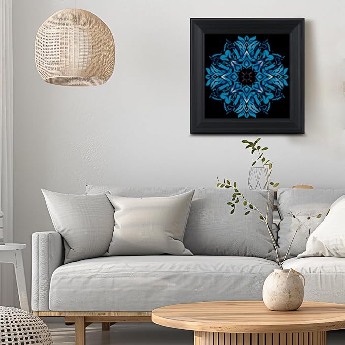 Brivoria Mandala Wall Art Home Decor, Framed Blue Azure Mandala Artwork, Modern Spiritual Wall Accent for Living Room Dining Room Hallway or Meditation Space, Calming Decorative Display, 16x16